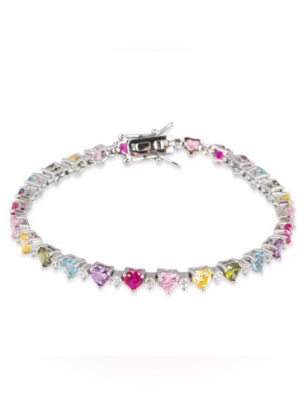 Giani Bernini 925 Multi-Color Cubic Zirconia SS Heart Gemstone Tennis Bracelet